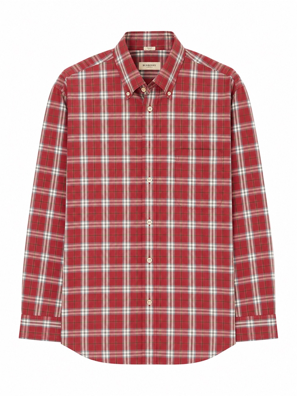 Burberry Red and White Plaid Button-Down Shirt